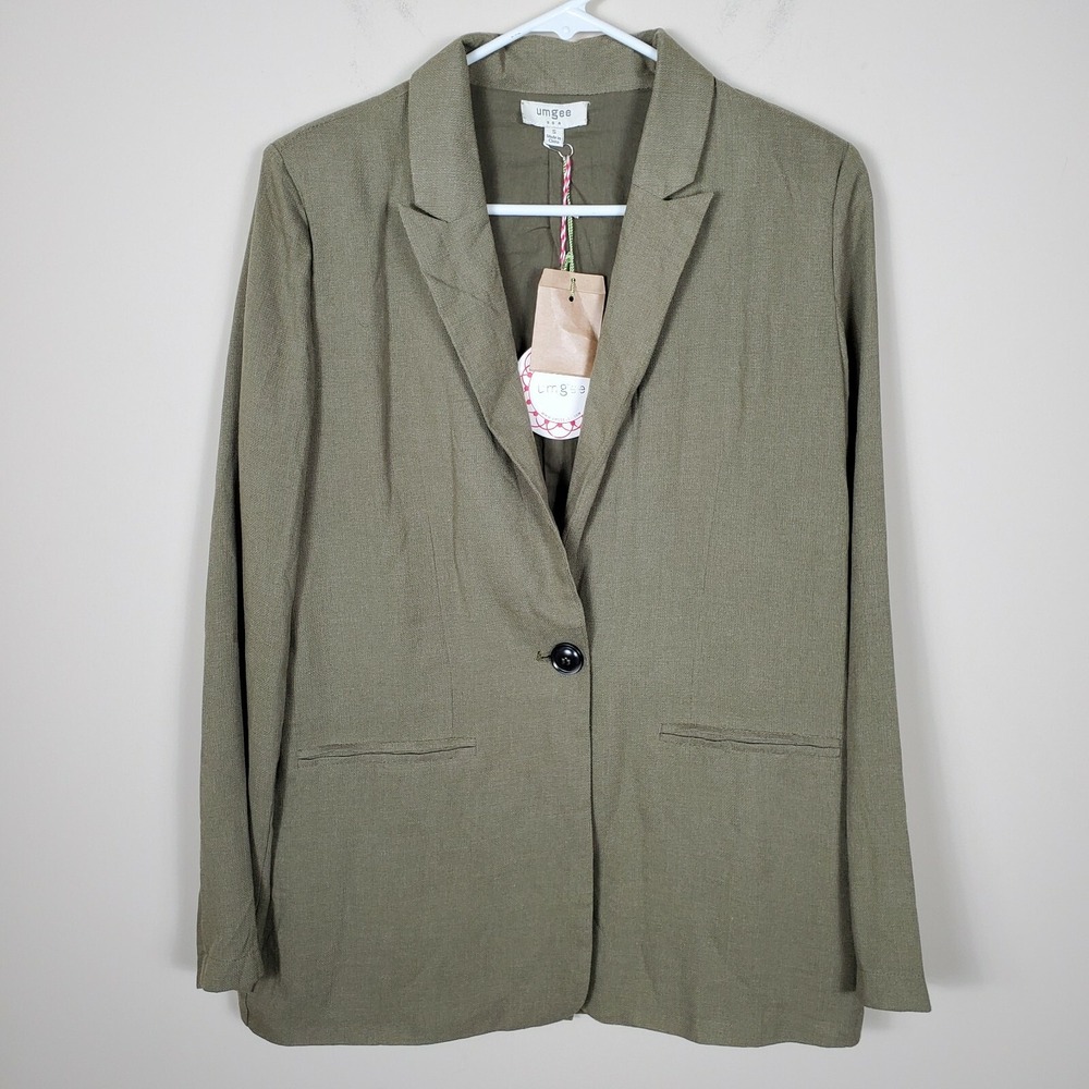 Umgee Olive Green Single Button Blazer Jacket Coastal Boho Small NWT